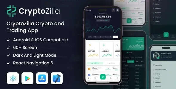 CryptoZilla React Native CLI Cryptocurrency Mobile App Template